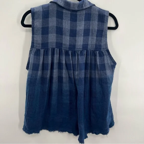 Free People Hey There Sunrise Button Down Gingham Sleeveless Shirt Blue M - Picture 10 of 15